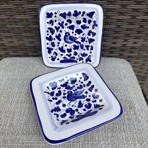 2 Sambuco Made in Italy Hand Painted Deruta Ceramic Pottery Blue Trinket Dish